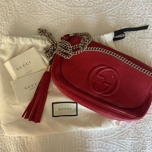 Gucci 536224 Red Leather SOHO Tassel Crossbody